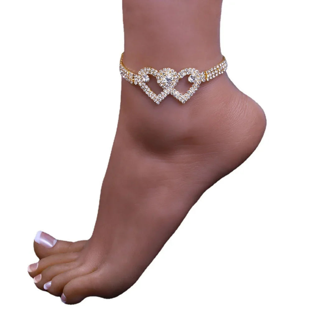 Mode Strass Kette Fußkettchen für Damen - Luxus Glänzende Knöchel Armband am Bein - Weiblich Hochzeit Party Schmuck Fuß Accessoires