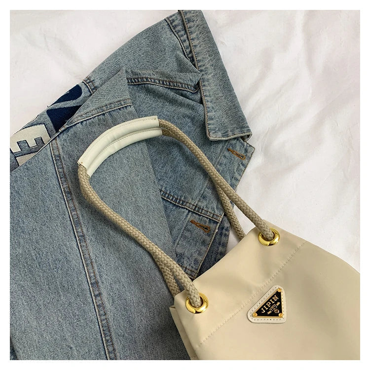 Simple Casual Versatile Women's Solid Color Nylon Cloth Single Shoulder Crossbody Bag Fashion Commuting Storage Bucket Bags