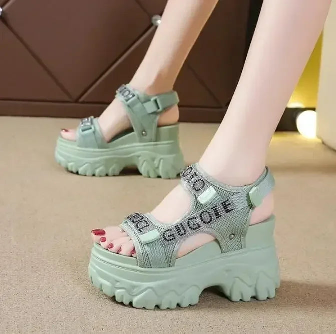 Elegant Female Shoes 2025 Summer Luxury Women Sandals Thick Sole Cake Shoes With Elevated Slope Heels Roman Shoes Woman Sneakers