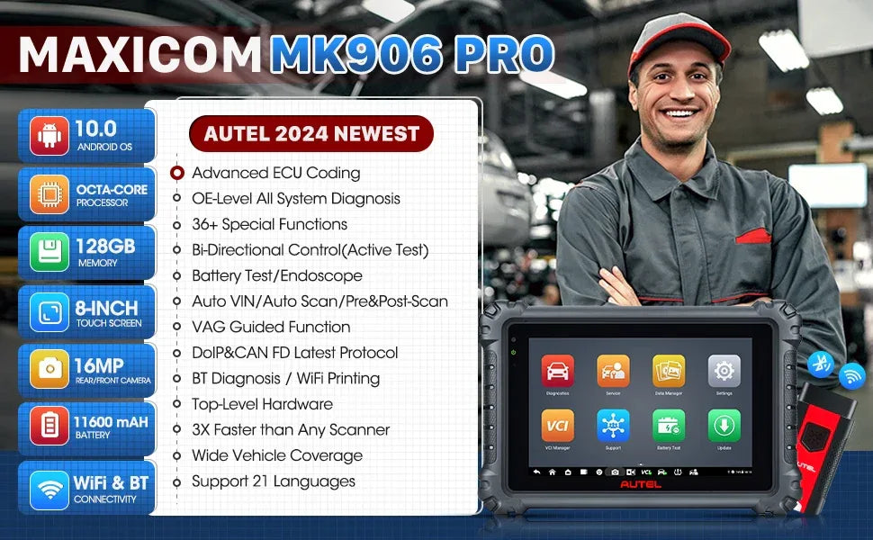 Autel MaxiCOM MK808BT Pro OBD2 Scanner Auto Diagnosegerät Code-Leser mit Aktiv-Test, Vollsystem-Diagnose, 28+ Services - Golden Bridge Store