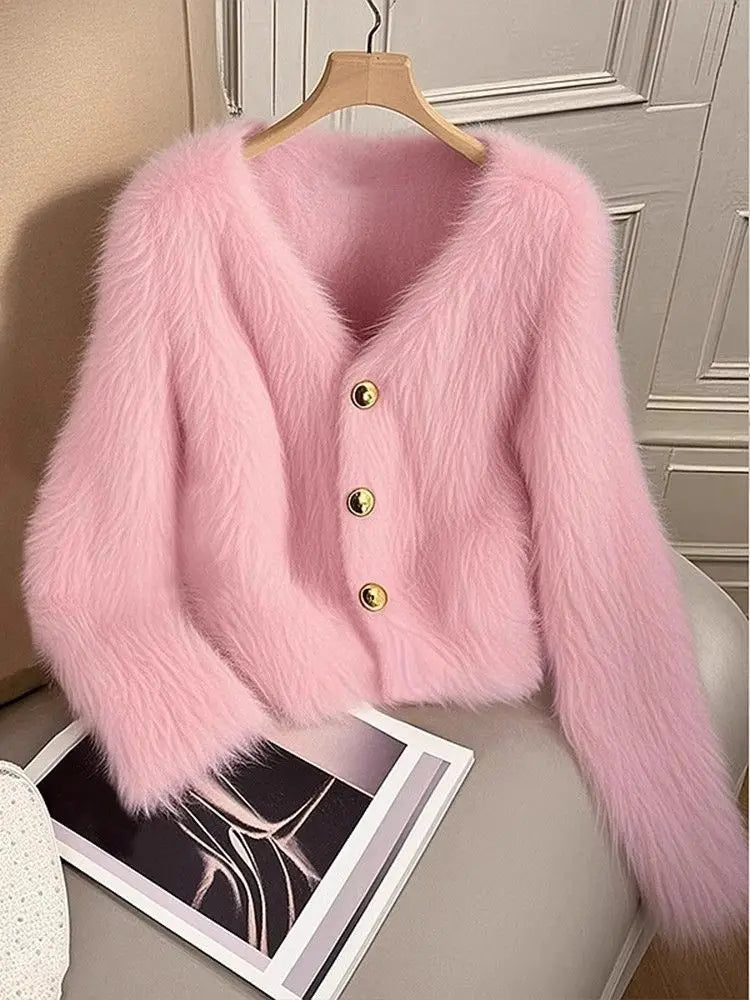 Luna KoreanStyle Strickjacke - Rosa Damen, dick, Stretch