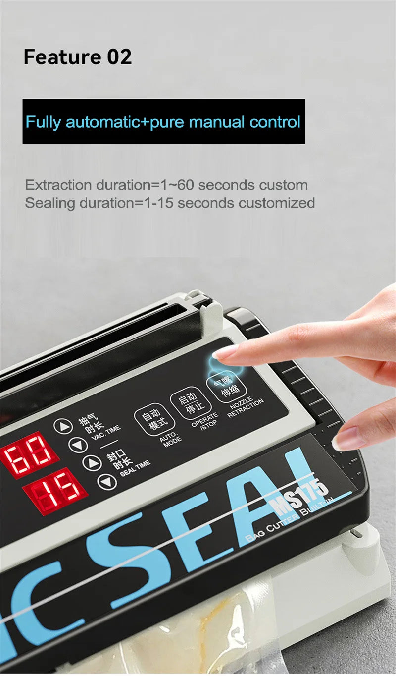 MS175 Vacuum Sealer Machine Wet Vacuum Sealer Packaging Machine Professional Food Plastic Bag Sealer 220V/110V