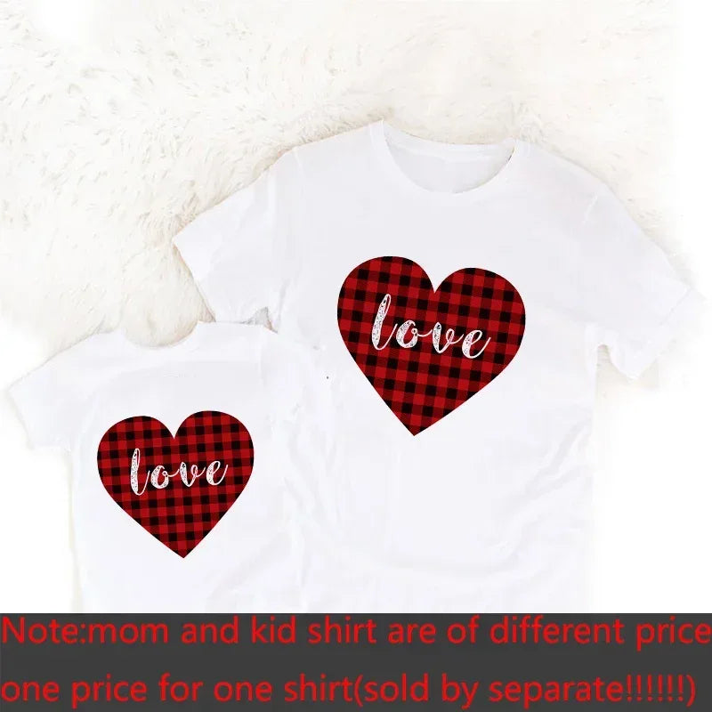 Valentine's Day Shirts Pink Heart Mommy and Me Matching T-Shirt Family Look Mother and Daughter Shirts Valentines Day Outfits - Golden Bridge Store