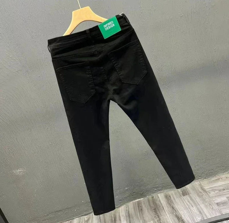 Jeans for Men White High Quality Trousers Slim Fit Tight Pipe Male Cowboy Pants Solid Skinny Stacked 2024 Korean Autumn Buggy Xs