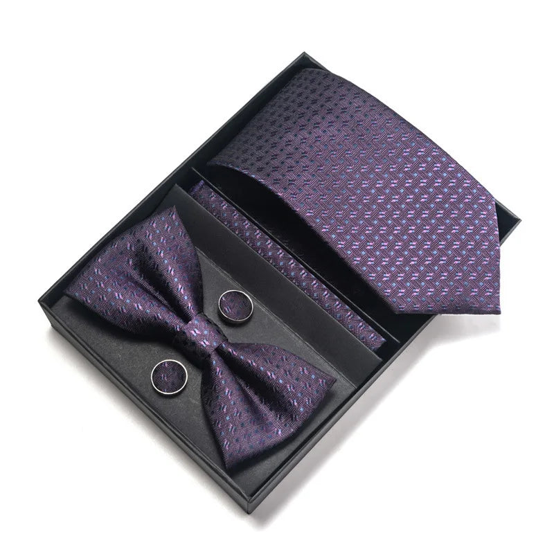 Men's Tie Pin cuff square bow Tie with pocket square cufflinks Set Paisley Men's Business Wedding Suit Accessories 6-piece set