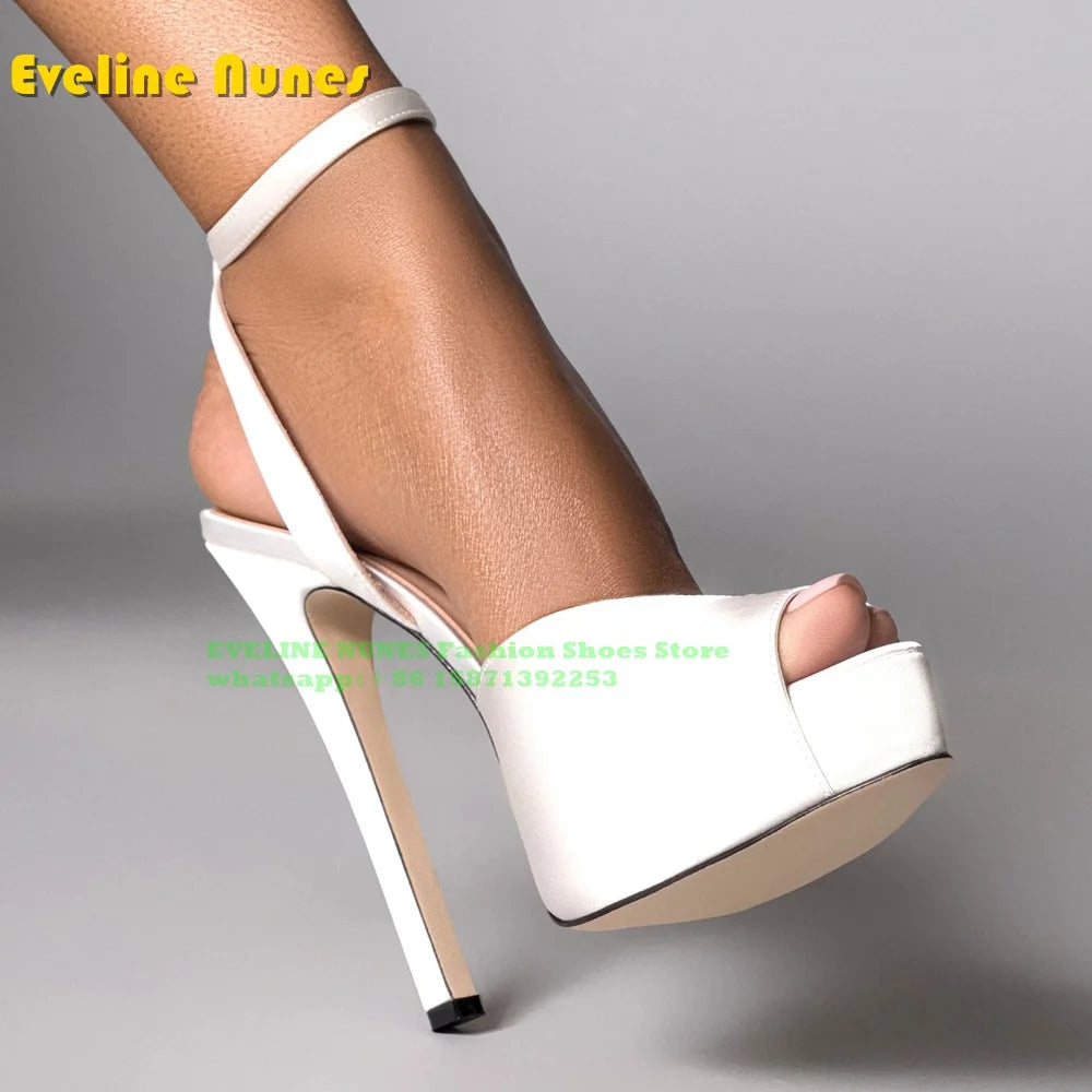 Peep Toe Platform Buckle Strap Red Sandals Pointed Toe Thin Heel Slingback elegant Women Runway Show Shoes Spicy Girl Party Trend