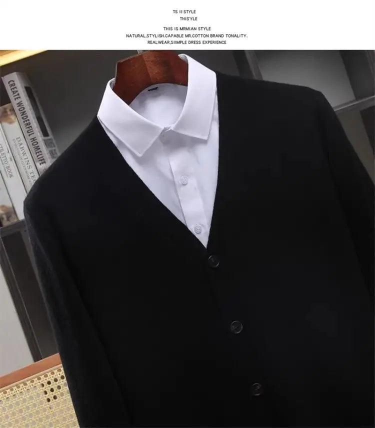 Closure V-Neck Strickjacke Herren - Polyester Langarm Unifarben Größen M L Klassisch Winter