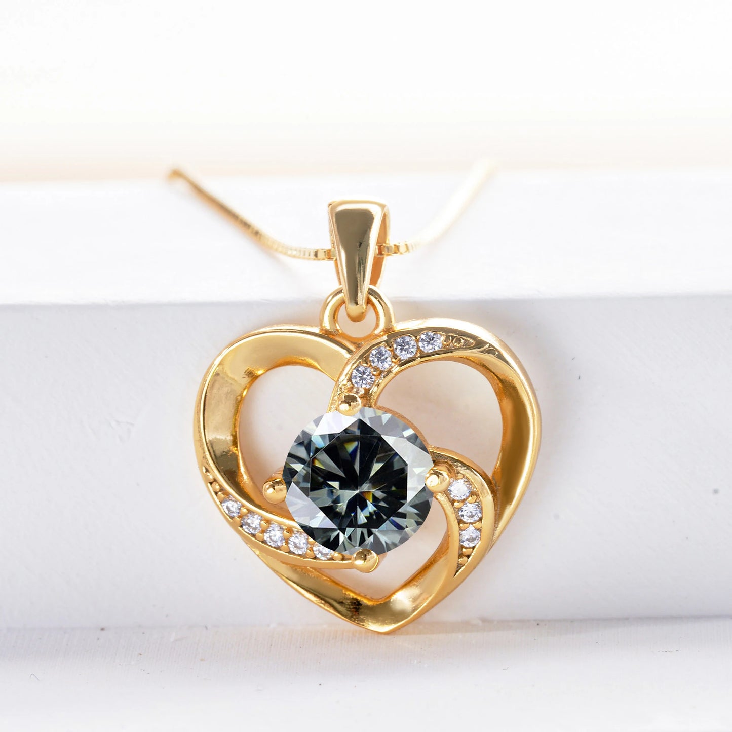 Gold Plated 1CT Moissanite Pendant Necklace For Women Classic Heart Pendant Wedding Jewelry 925 Sterling Silver GRA Moissanite
