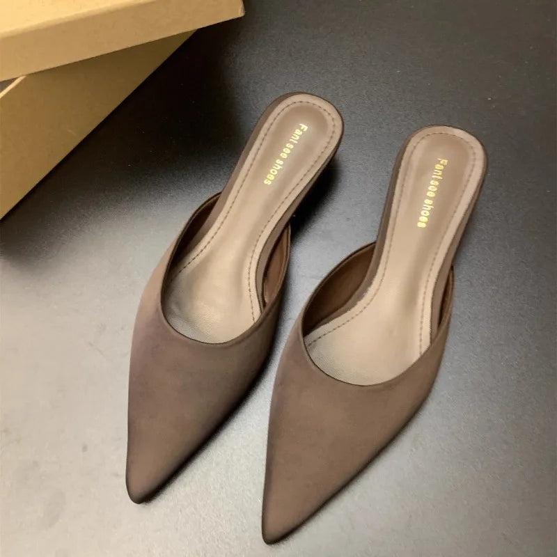 Women's Elegant Mules Woman Casual Slippers 2025 Ladies Low Heels Fashion Female Pointed Toe Shoes Women Candy Colors Footwear
