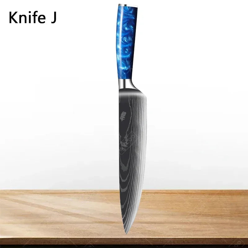 Küchenmesser-Set 2025: High Carbon Stainless Steel 7CR17 - Damascus Pattern Cleaver Chef Santoku Collection