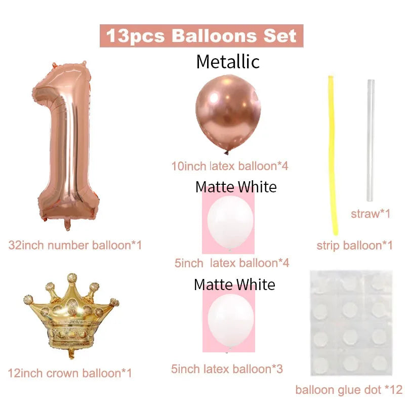 Chrome Rose Gold 32inch Number Foil Column Balloons Happy Birthday Party Decorations Kids Boy Girl 1 2 3 4 5 6 7 8 9 Year Old