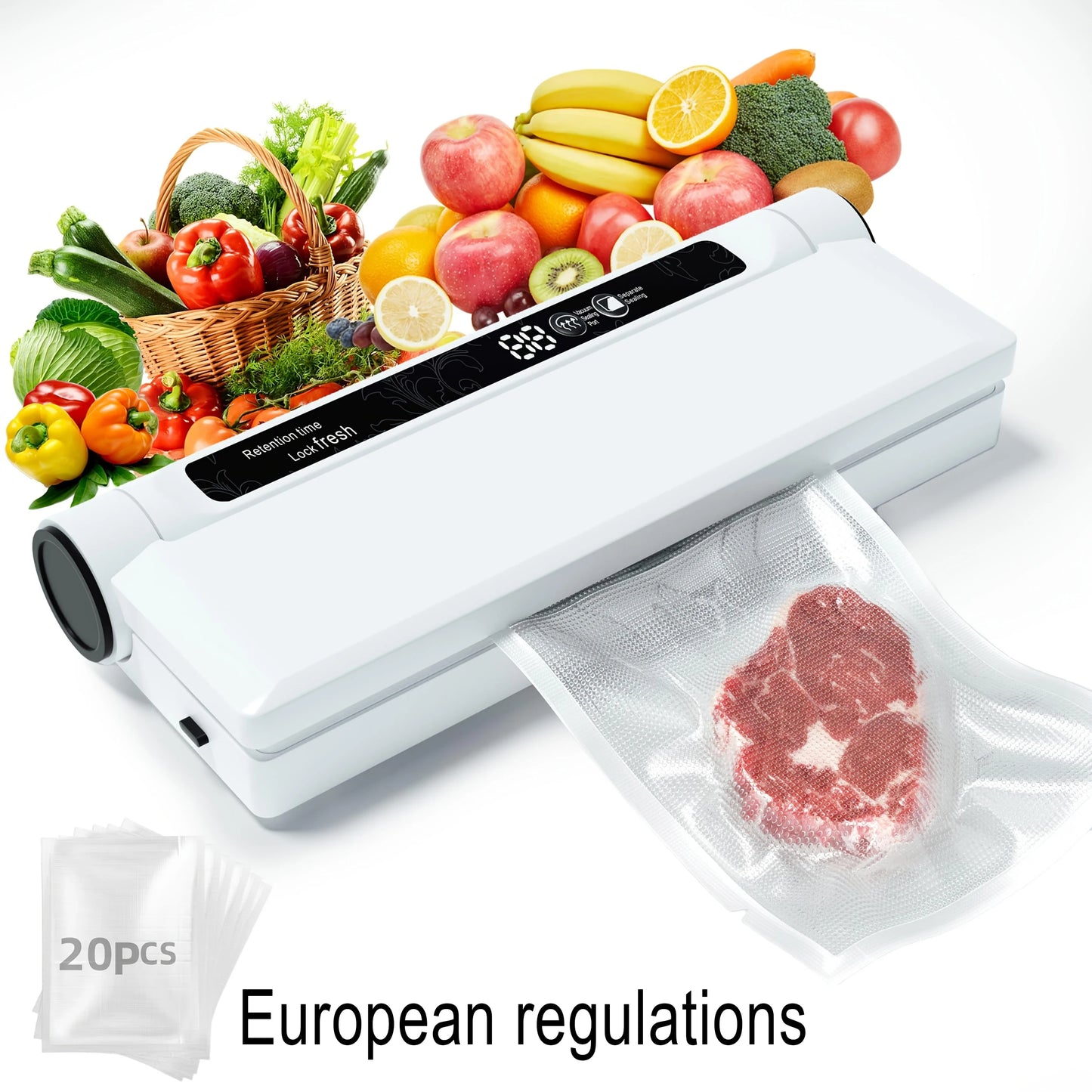 Vacuum Sealer,Fully Automatic Wet Dry Dual Purpose Food Vacuum Sealer Machine, With 20 Vacuum Sealed Bags