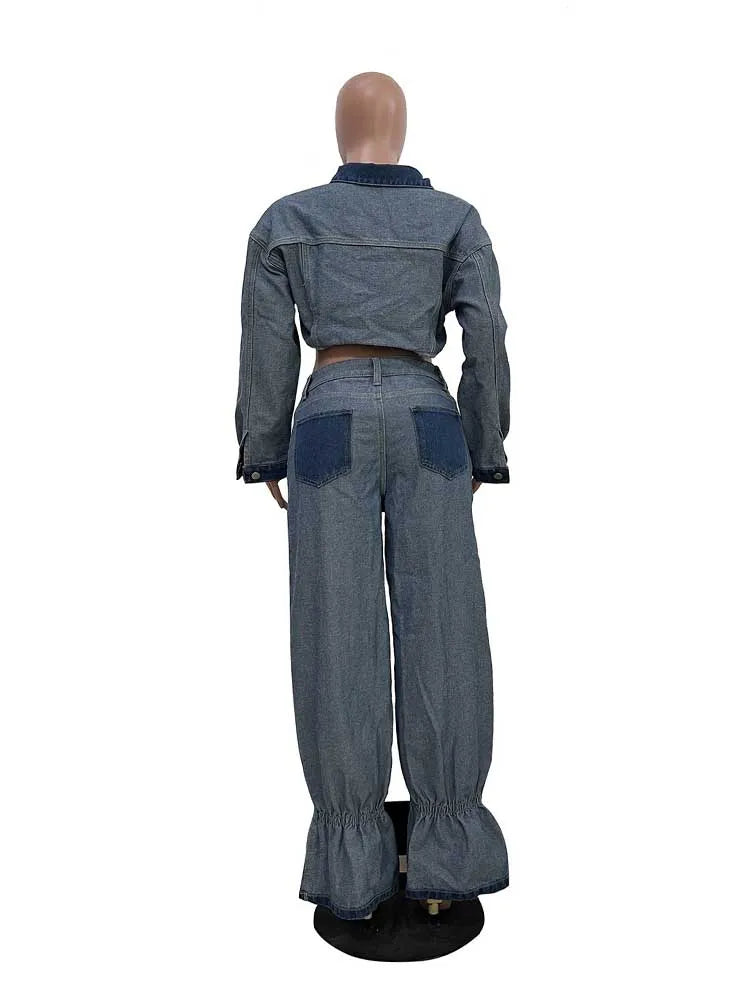 Fujian Streetwear Zweiteiler elegant Denim - Größe S M 71 80