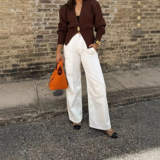 Luna Damen-Strickjacke V-Ausschnitt - Langarm, Knopf, M-L/XL