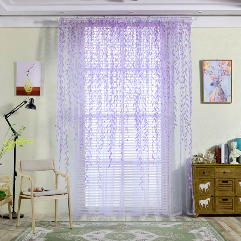 Elegant Modern Tulle Curtains For Living Room Bedroom Kitchen Green Leaf Sheer Curtains For Window Tulle Curtains Drapes