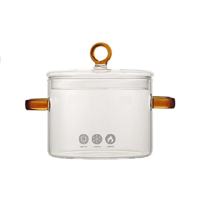 Transparent Soup Pot Heat Resistant Microwave Fire Heating Dual Handles Nonstick Glass Saucepan With Cover Kitchen Cooking Tools