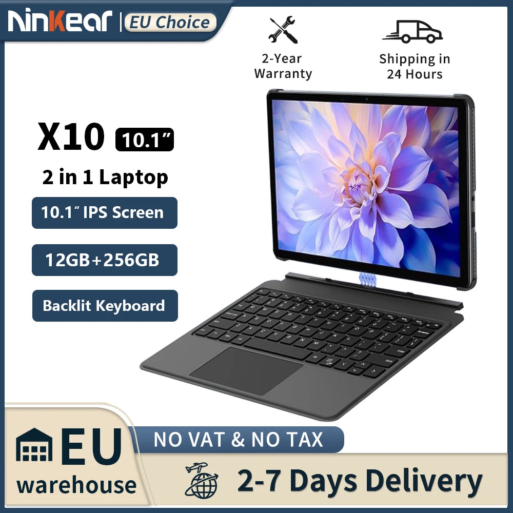 Ninkear X10 2-in-1-Laptop - 12GB RAM, 256GB SSD, 10,1 Zoll