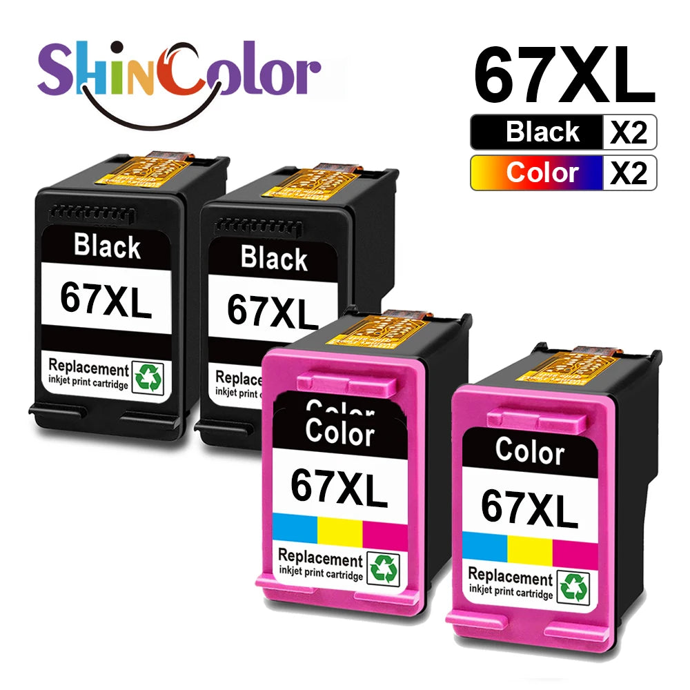 ShinColor 67XL 67 XL Premium Black Remanufactured Color InkJet Cartridge for HP67 For HP ENVY 6000 DeskJet 1255 2700 Printer