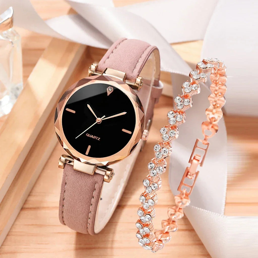 Uhren-Armband-Set 2025: 2PCS Luxury-Rhinestone - Fashion Bracelet Collection