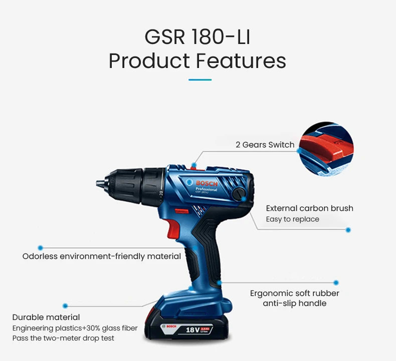 Bosch 12V 18V LI Battery Wireless Electric Drill Screwdriver GSR180 GSR12-30 GSR185 GSR120 GSB183 HSS Twists Bit And One Battery