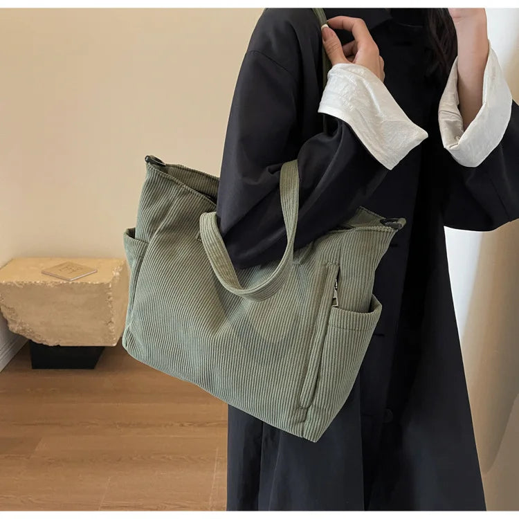 Fashion Versatile Shoulder Bag College Wind Commuting Corduroy Square BagUnisex Large Capacity Leisure Portable Crossbody Bag