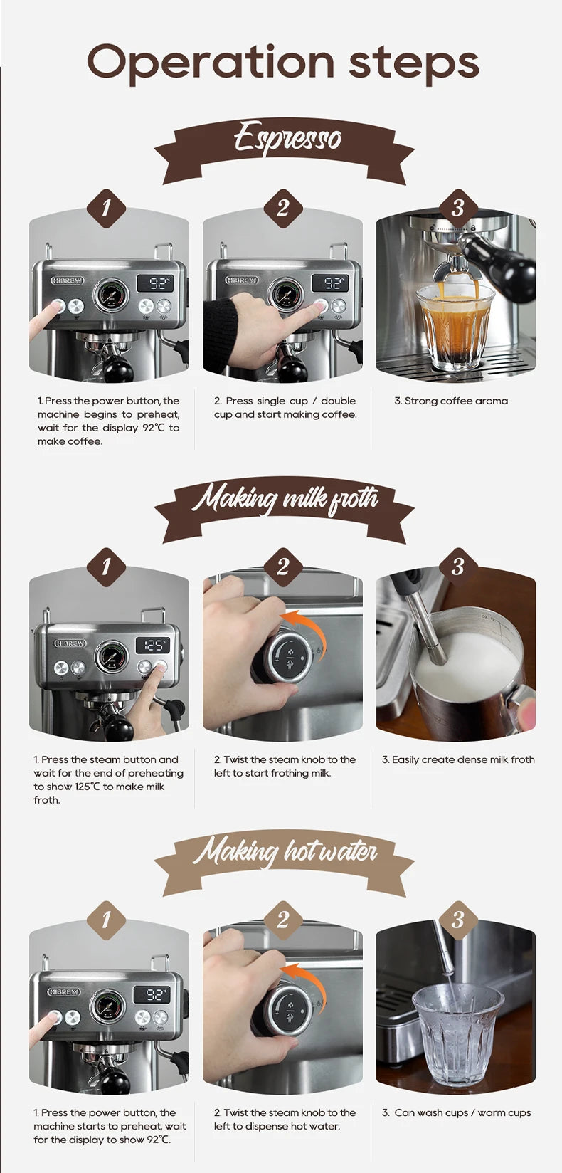 Espresso-Maschine 2025: HiBREW 20Bar Semi-Automatic H10A Temperatur-Einstellbar 58mm Portafilter Professional Barista Collection