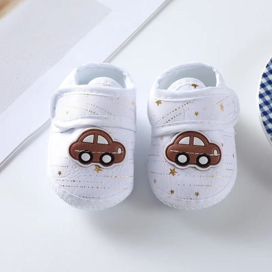 Frühling Herbst Baby Schuhe 2025 - Koreanischer Stil Cartoon Auto Muster - Weiche Sohle Stoff Schuhe 0-8 Monate