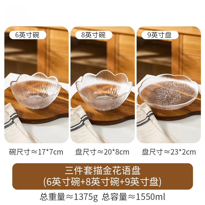 Luxus Glas Geschirr Set Haushalt Küche Zubehör Teller Und Schüssel Modern Hohe Beauty Dessert Schüssel Dim Sum Snack Teller
