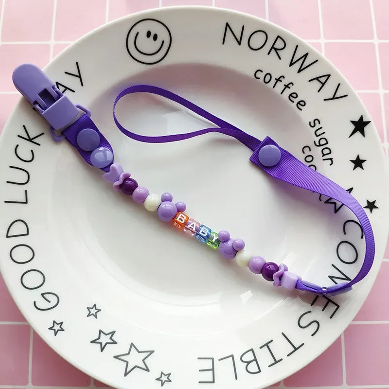 Baby Schnuller Clip Kette Silikon Perlen - Verstellbare Befestigung Nippel Dummy Halter - Anhänger für Mädchen Neugeborene Zubehör Geschenke