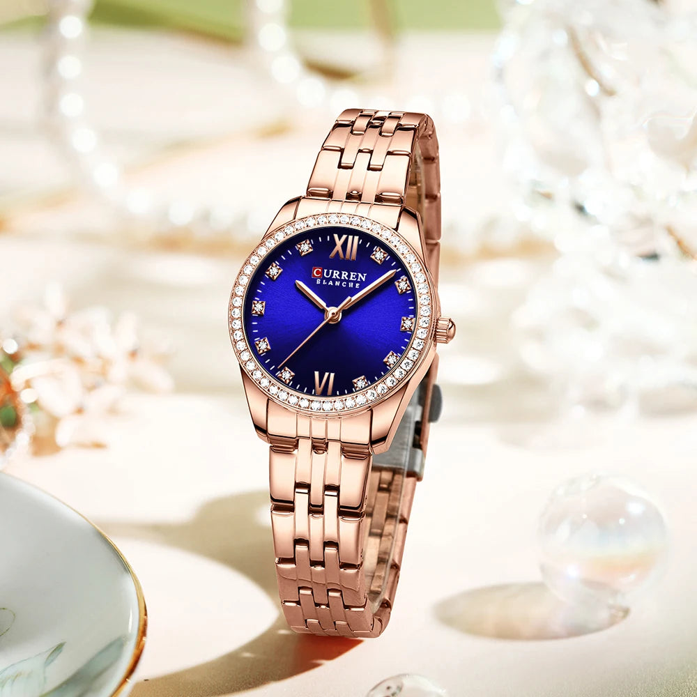 Luxus-Damenarmbanduhr - Stahlband - Quarz - Kristall - Modeuhr für Frauen 2025