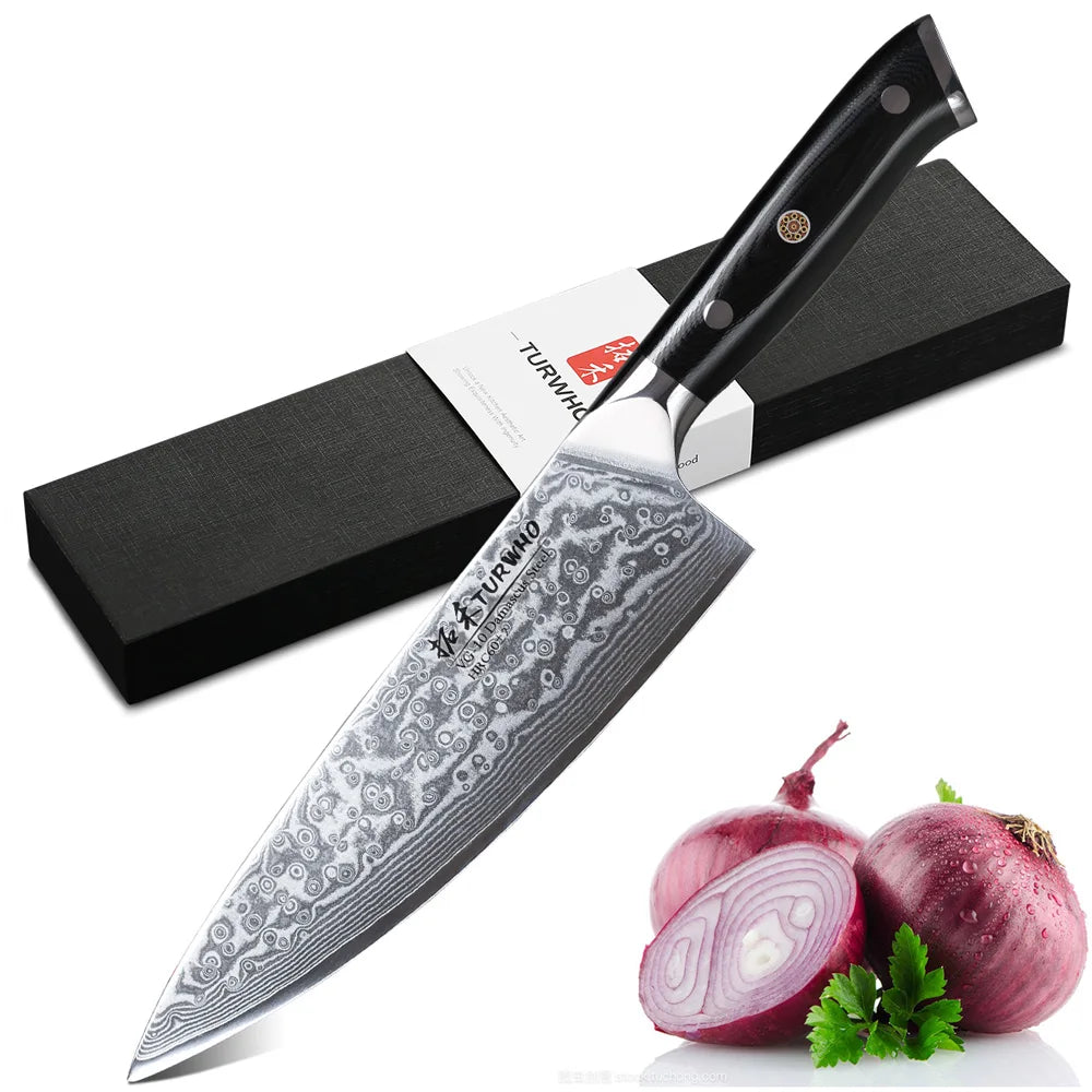 TURWHO 1-6 Piece Knife Set 67 Layers Damascus Steel Kitchen Knives Santoku Chef Knives Utility Bread Slicing Knife Cooking Tools