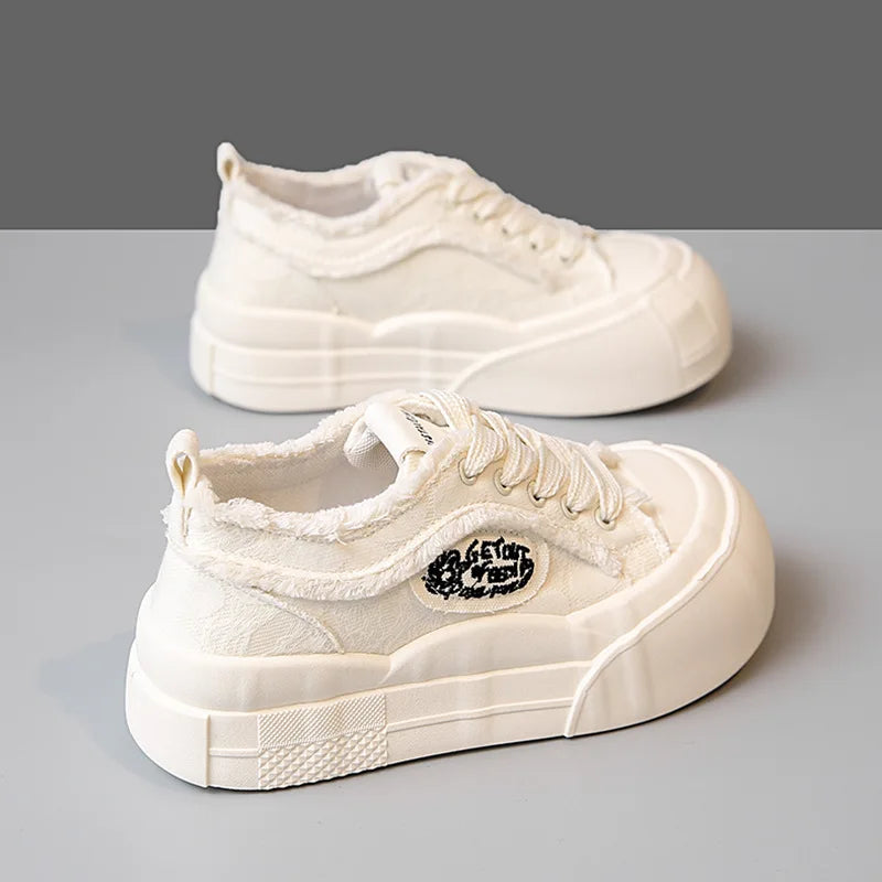 Womens Platform Sneakers White Tennis Shoes Woman Casual Low Top Fashion Chunky Canvas Sneakers 2025 New Spring Summer Trainers