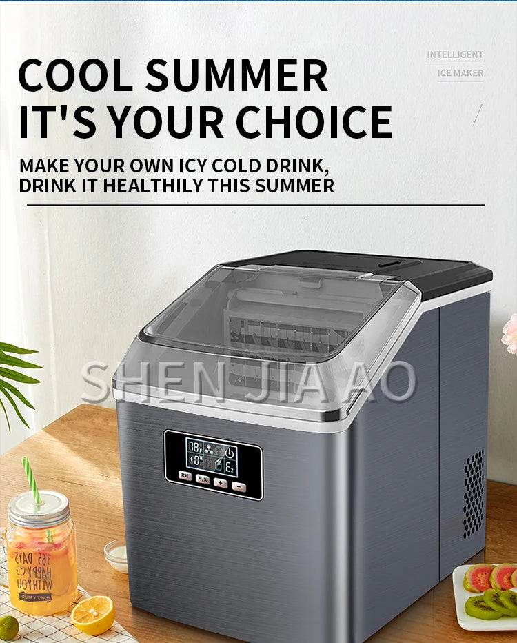 25kg/24h Automatic Electric Quick Ice Maker Commercial Household Milk Tea Shop Bar Desktop Portable Ice Cube Making