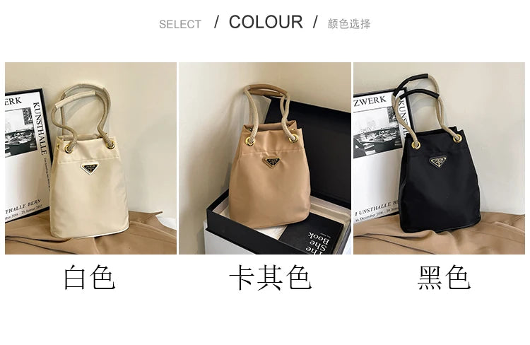 Simple Casual Versatile Women's Solid Color Nylon Cloth Single Shoulder Crossbody Bag Fashion Commuting Storage Bucket Bags