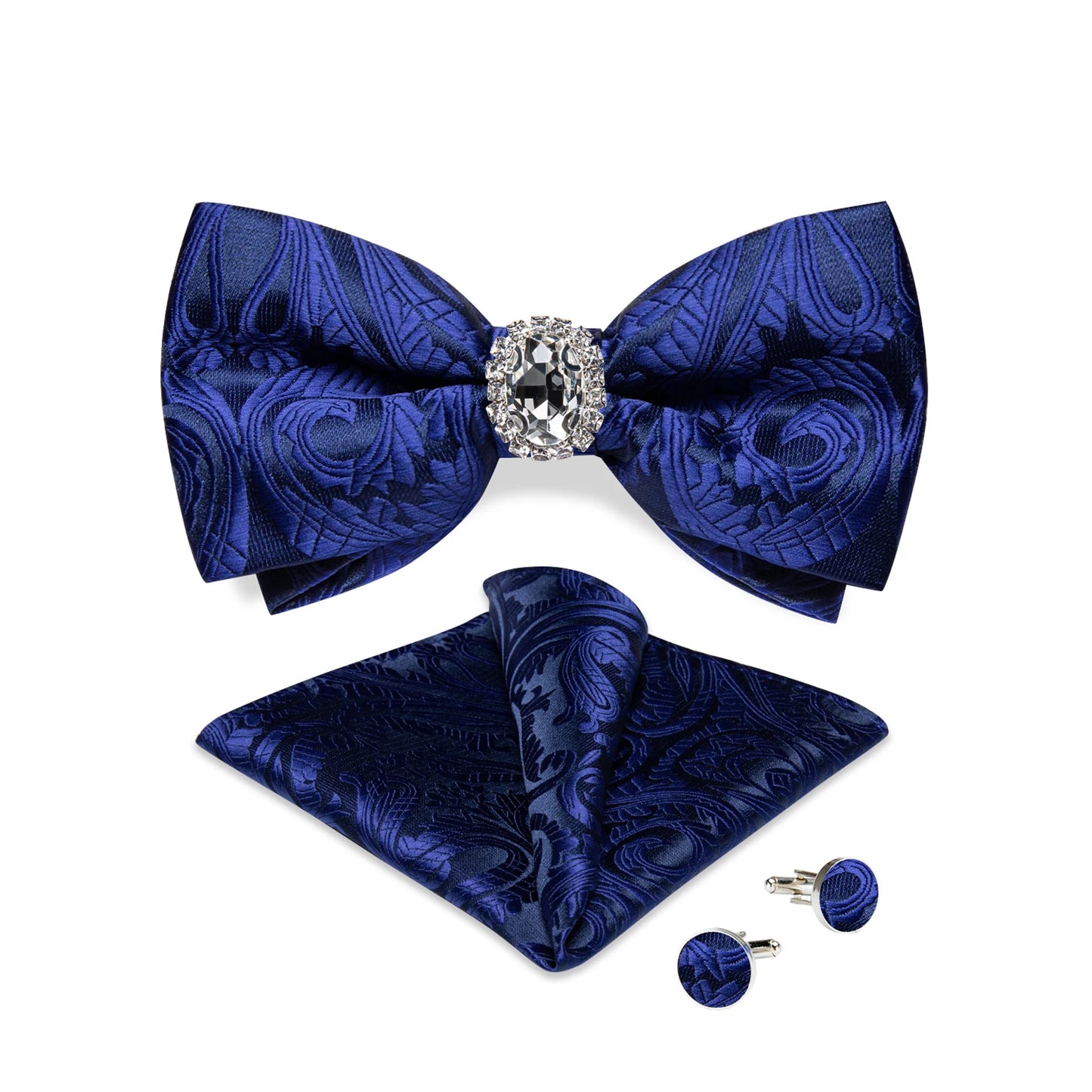 Set de butoni de buzunar cu nod fluture pentru bărbați, din mătase, de designer, pentru nuntă