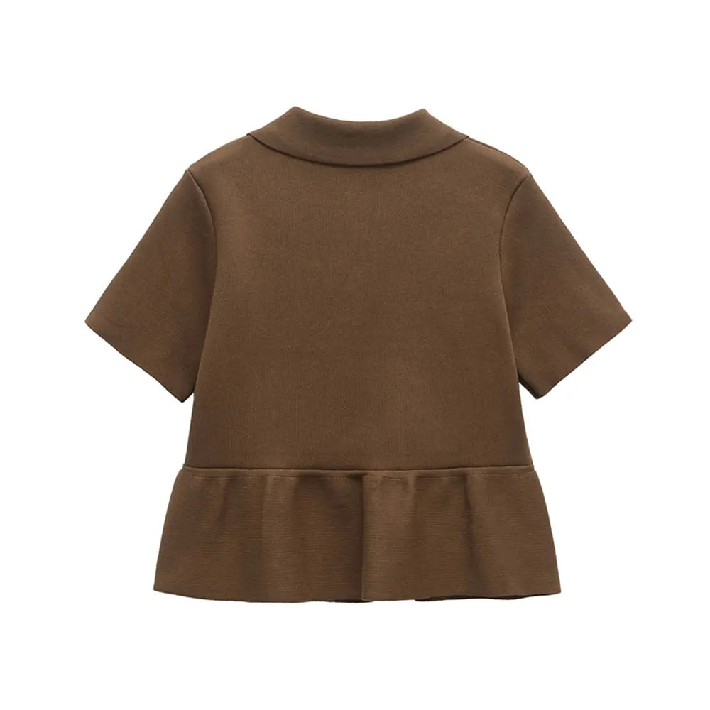 TRZA Cardigan Frontknopf Strick Peplum - Größe Kragen
