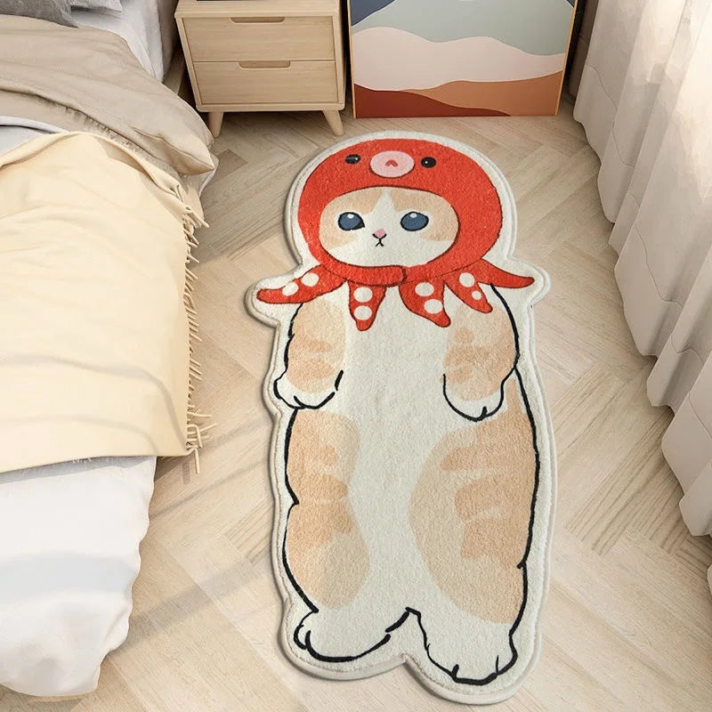 Anti-Slip Bedroom Bedside Mat Lovely Cat Carpet Soft Home Floor Mats Cute Cartoon Long Rug Decor Doormat