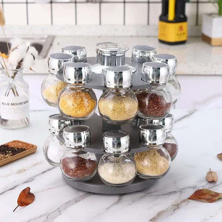 Rotating16Pcs Condiment Set Spice Jar StorageBox HomeKitchen Cruet Condiment Bottle Coffee Sugar Seal Jar Container Rack