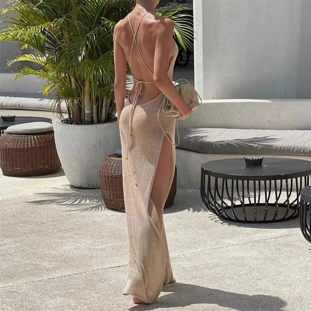 Elegant 12 Farben High Slit Häkel Gestrickt Maxi Kleid - Lang Strand Cover Up Urlaub Party Kleider Strandmode