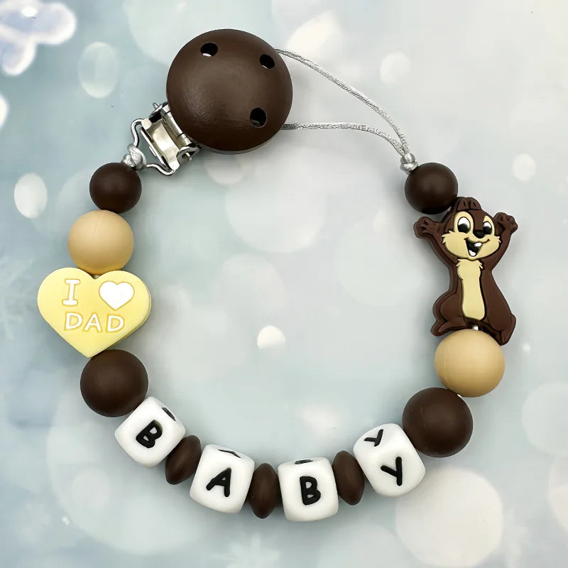 Lanț personalizat pentru suzetă cu nume - cleme din silicon cu litere englezești pentru bebeluși - suport pentru lanț, pandantiv pentru inel de dentiție, cadouri pentru bebeluși