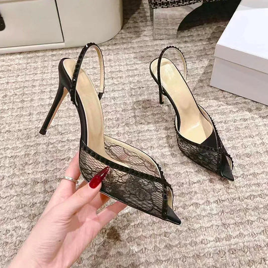 Elegant Women Pointed Toe Rhinestone High Heeled Shoes for Woman's Lace Peep Toe Thin Heels Sandals elegant Ladies Wedding Pumps