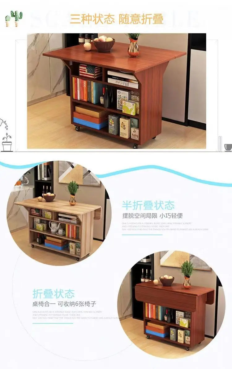Modern Klappbar Esstisch Mit Aufbewahrung Regale Beweglich Küche Insel Schrank Massivholz Spanplatte Für Kleine Räume