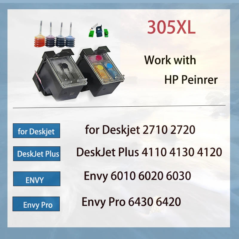 Vilaxh 305 305XL Refill Ink Cartridges Compatible for HP 305 305XL DeskJet 2700 2710 2720 2721 2722 2723 4110 4120 Printer