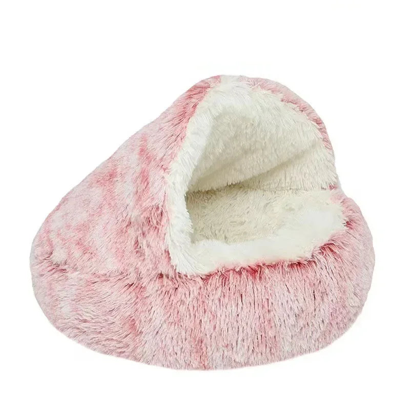 Soft Plush Pet Bed with Cover Round Cat Bed Pet Mattress Warm Cat Dog 2 in 1 Sleeping Nest Cave for Small Dogs