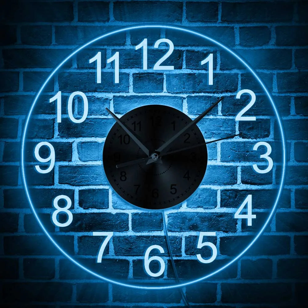 Modernes Acryl-Wanduhr mit LED-Hintergrundbeleuchtung - Schlafzimmer/Bettseite/Nachttischuhr - Leuchtet im Dunkeln - Mehrere LED-Farben - Dekoration