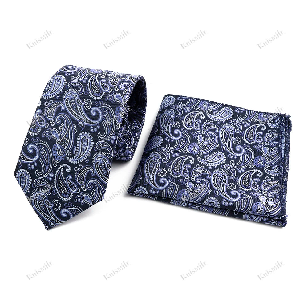 Novelty Paisley Tie Pocket Square Set For Men Skinny Slim 6cm Necktie Fit Business Wedding Party Stage Host Daily Wear Accessory