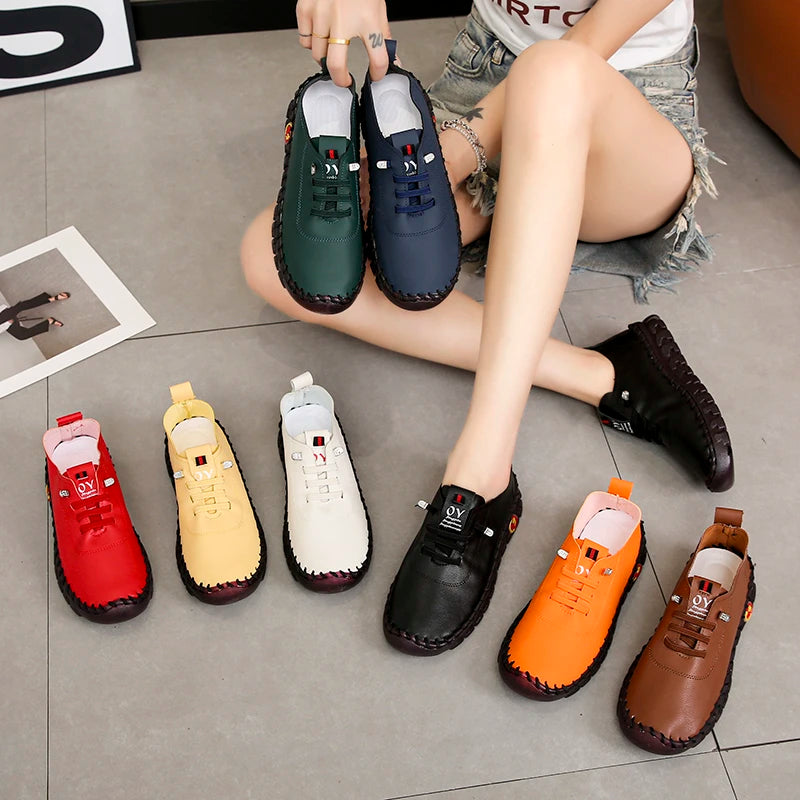 Sneakers Women Shoes Loafers Lace Up Leather Flat New Spring Ladies Casual Shoes Outdoor Travel and Walking Women Shoes