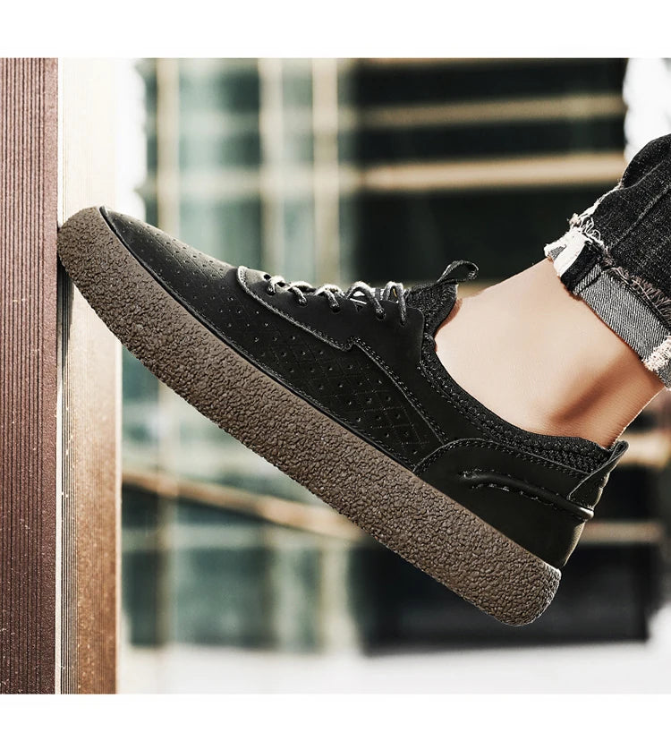 Sneakers for Men Comfortable Classic Outdoor Casual Skate Shoes Male Fashion Non-Slip Genuine Leather Skateboard Shoes Flats