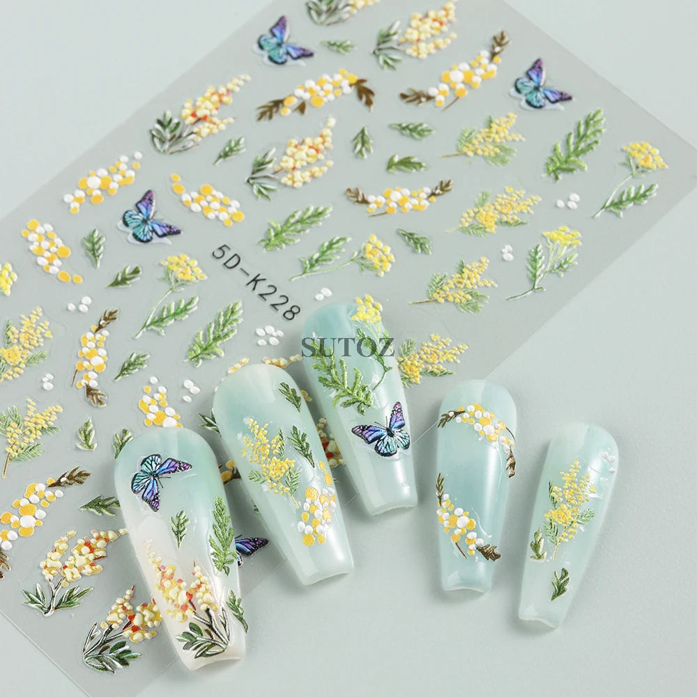 GL5D-K256 5D Sonnenblumen Nagelsticker - Herbstdesign Prägung
