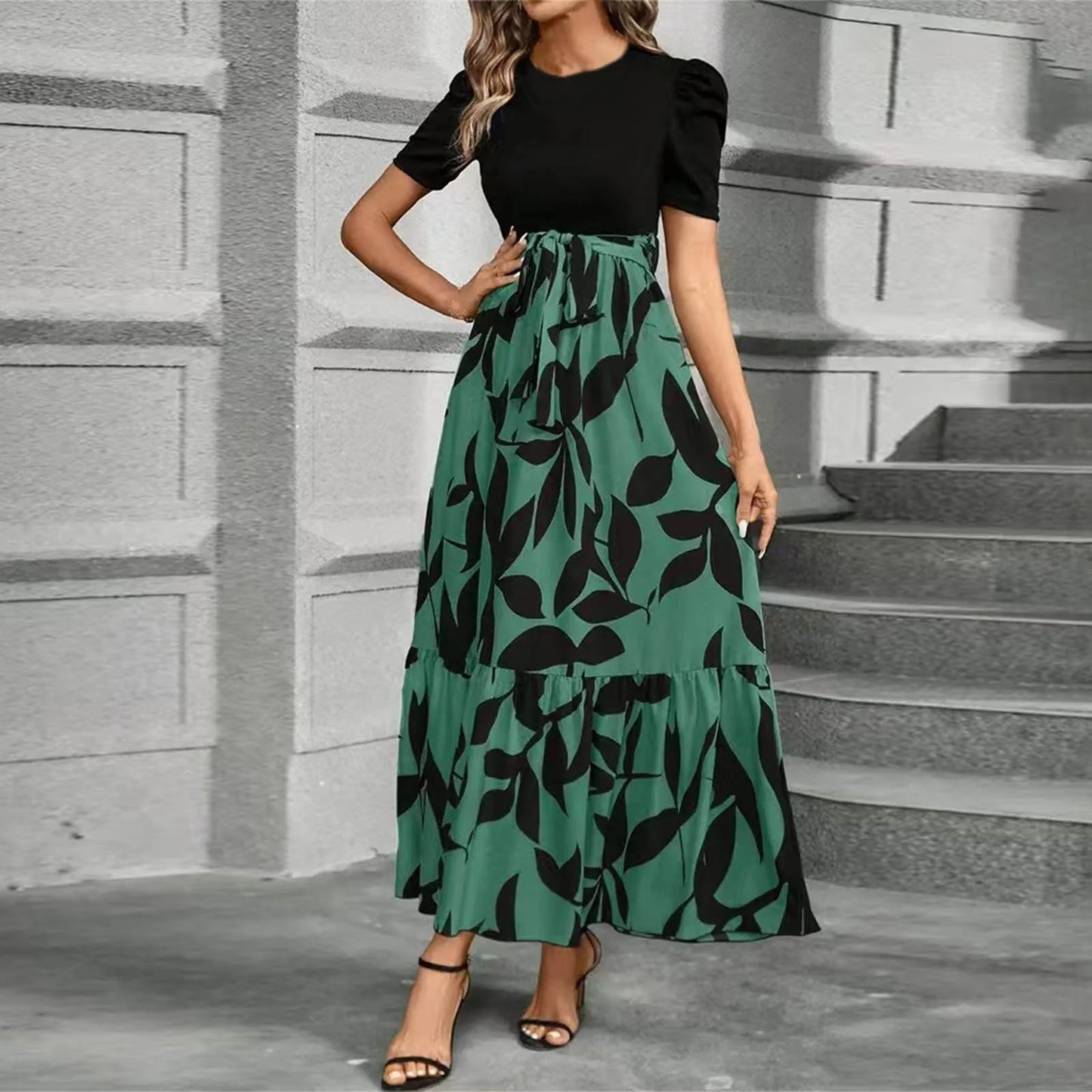 Spring Elegant Dress For Women Bow Tie Waist Cinched Dress A-Lin Flowing Skirt Office Women'S Clothing High Waisted Fashion Dres